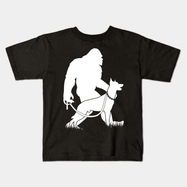 Bigfoot Walking Belgian Malinois Kids T-Shirt by Tesszero